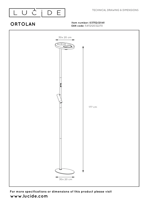 Lucide ORTOLAN - Lampadaire - LED Dim. - CCT - 2700K/4000K - Taupe | Essential - technique